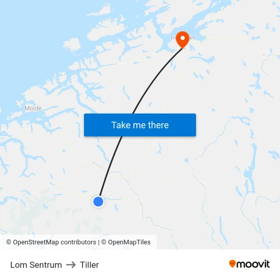 Lom Sentrum to Tiller map