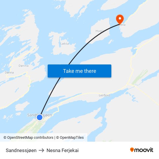 Sandnessjøen to Nesna Ferjekai map