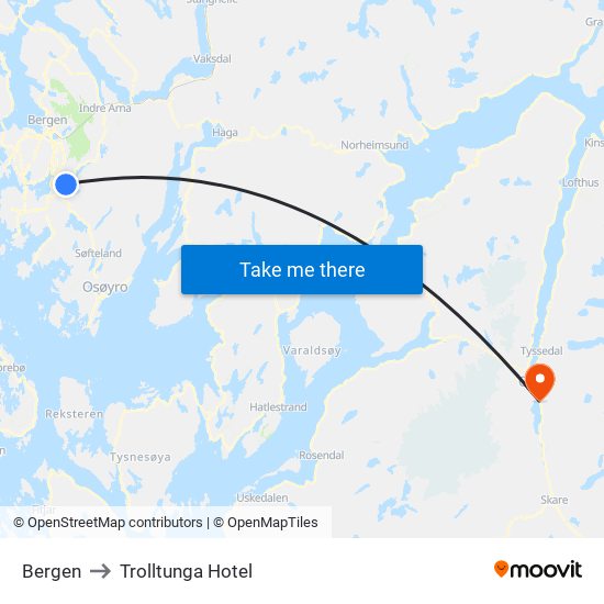 Bergen to Trolltunga Hotel map