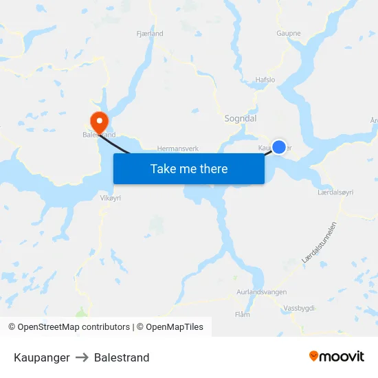 Kaupanger to Balestrand map