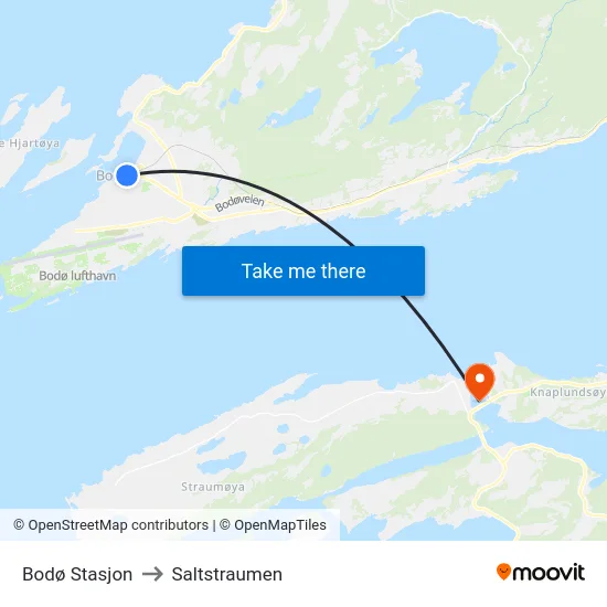 Bodø Stasjon to Saltstraumen map