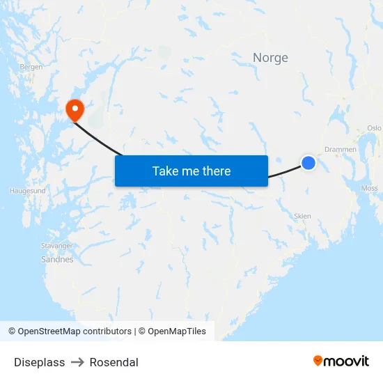 Diseplass to Rosendal map