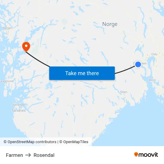 Farmen to Rosendal map
