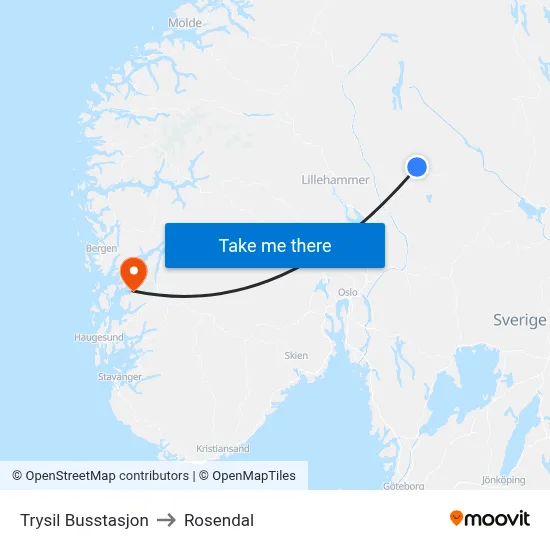 Trysil Busstasjon to Rosendal map