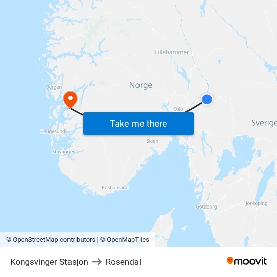 Kongsvinger Stasjon to Rosendal map