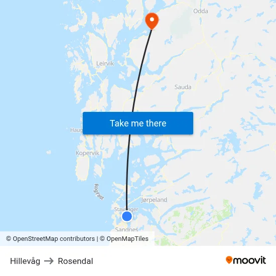 Hillevåg to Rosendal map