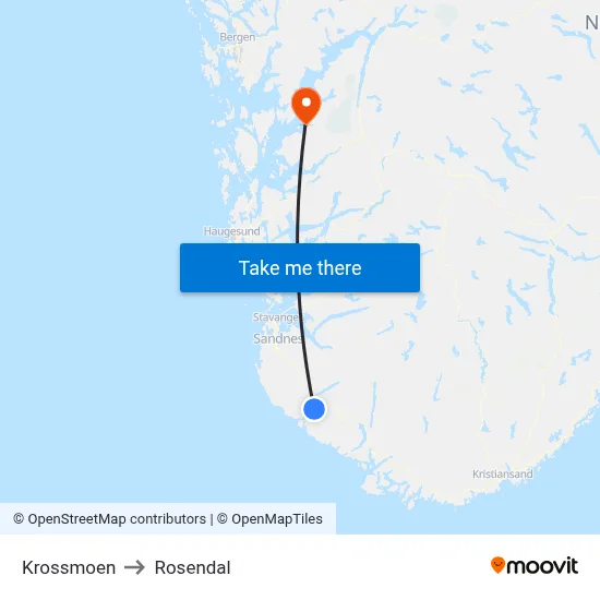 Krossmoen to Rosendal map