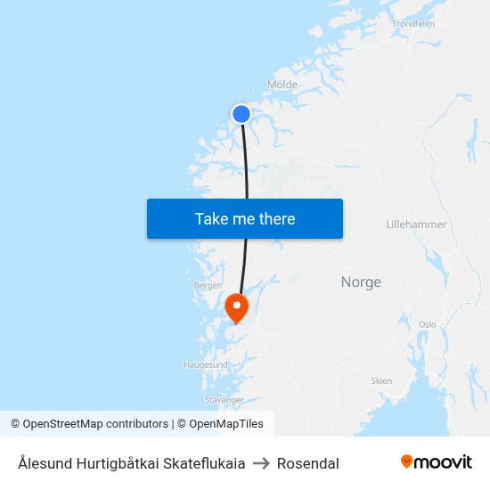 Ålesund Hurtigbåtkai Skateflukaia to Rosendal map