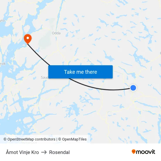 Åmot Vinje Kro to Rosendal map