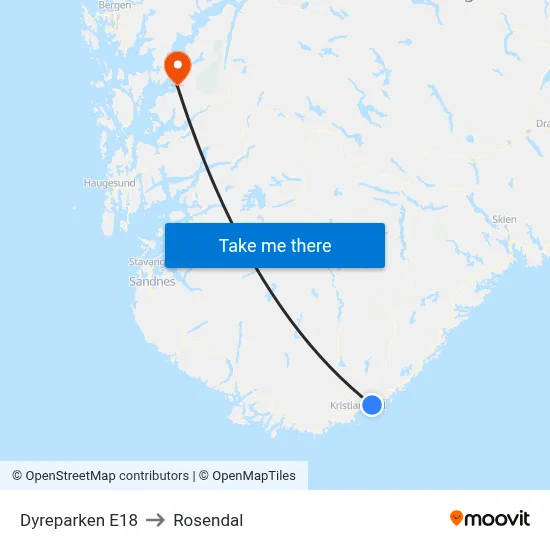 Dyreparken E18 to Rosendal map