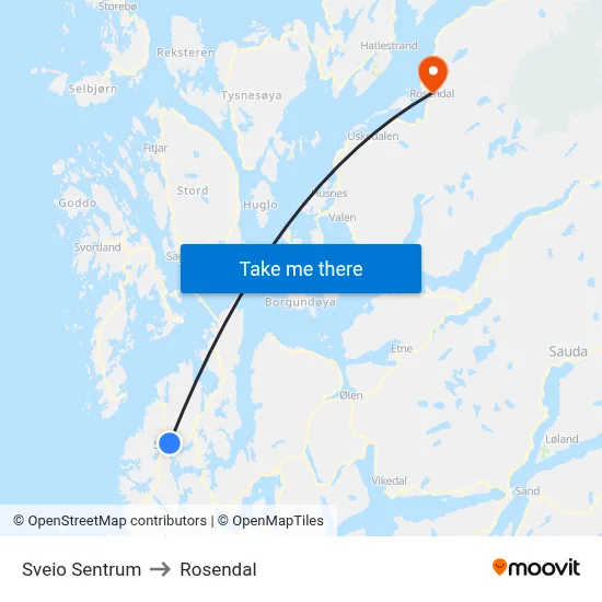 Sveio Sentrum to Rosendal map