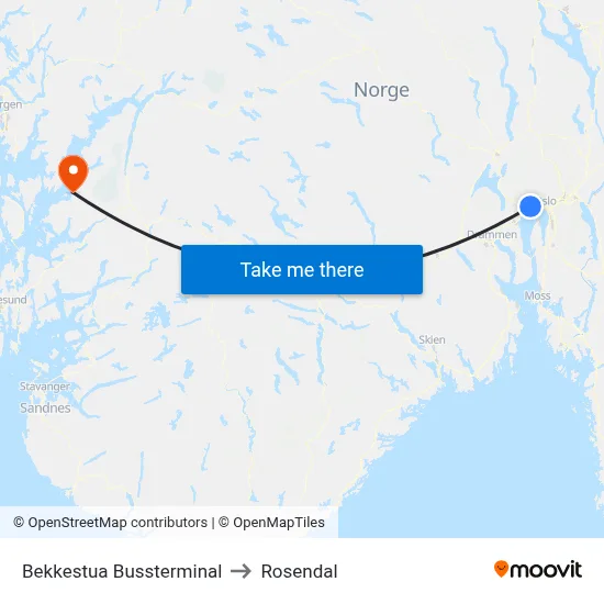 Bekkestua Bussterminal to Rosendal map