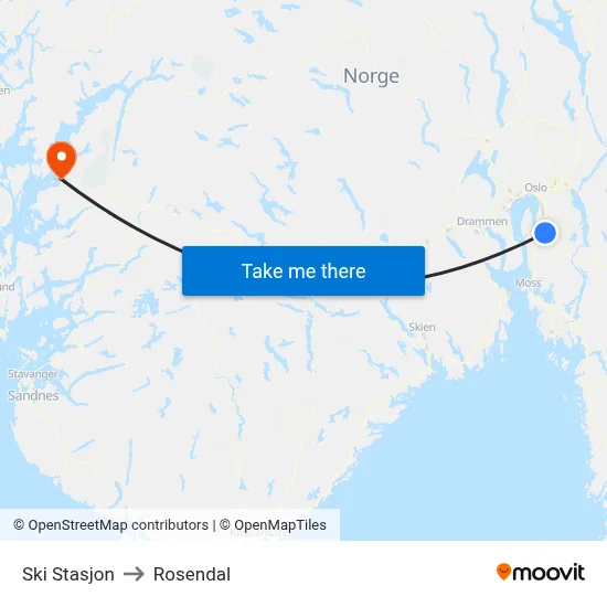 Ski Stasjon to Rosendal map