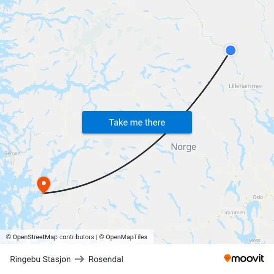 Ringebu Stasjon to Rosendal map