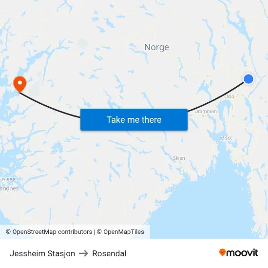 Jessheim Stasjon to Rosendal map