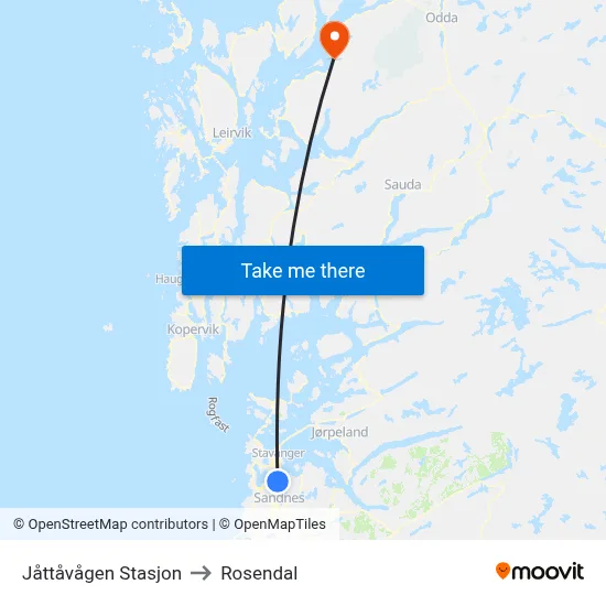 Jåttåvågen Stasjon to Rosendal map