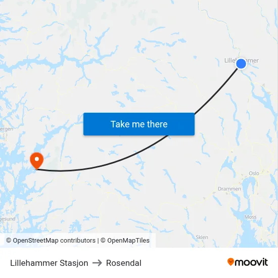 Lillehammer Stasjon to Rosendal map