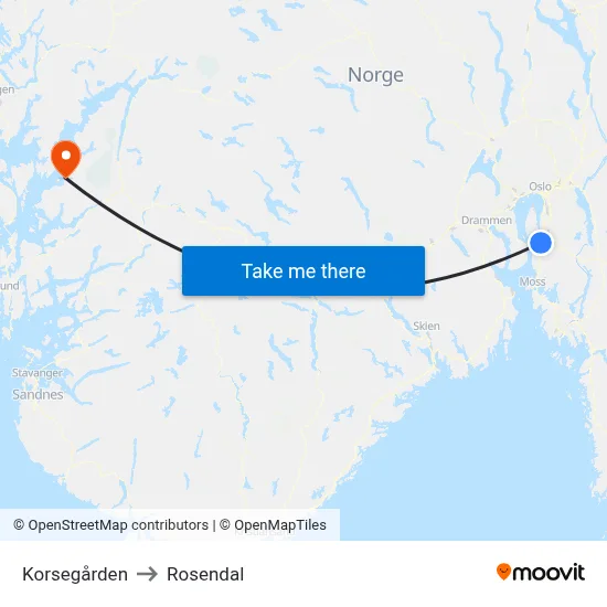 Korsegården to Rosendal map