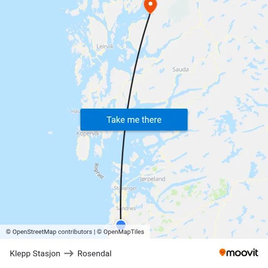 Klepp Stasjon to Rosendal map