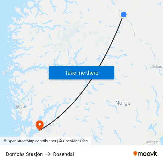 Dombås Stasjon to Rosendal map