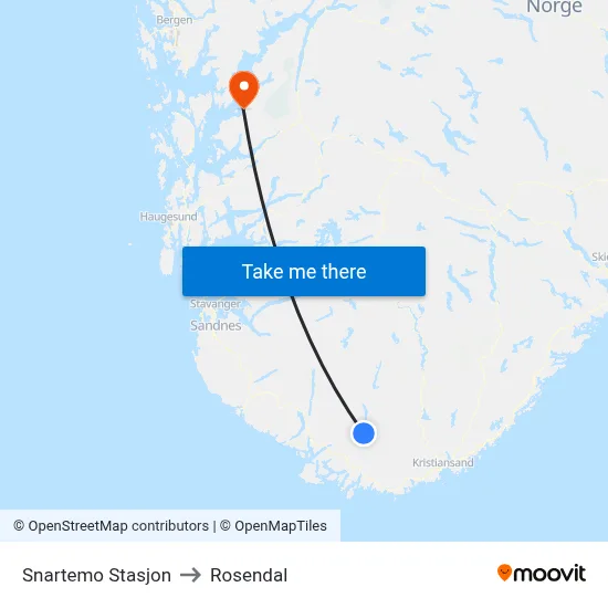 Snartemo Stasjon to Rosendal map
