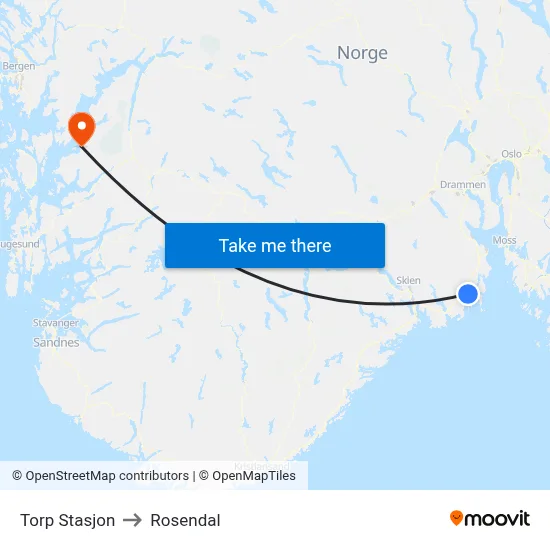 Torp Stasjon to Rosendal map