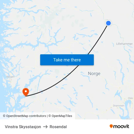 Vinstra Skysstasjon to Rosendal map
