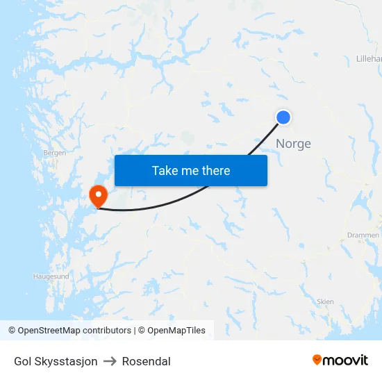 Gol Skysstasjon to Rosendal map
