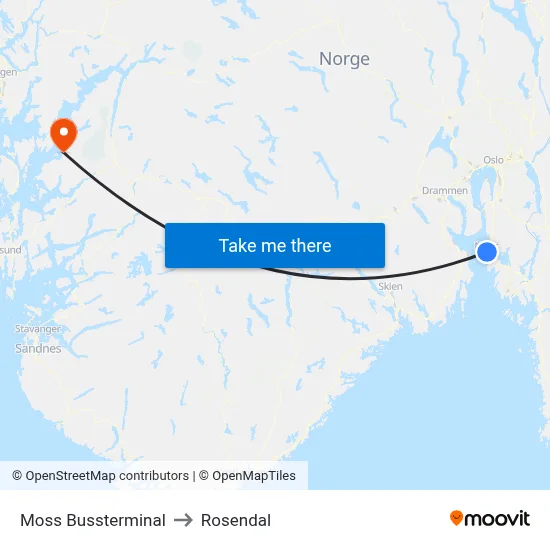Moss Bussterminal to Rosendal map