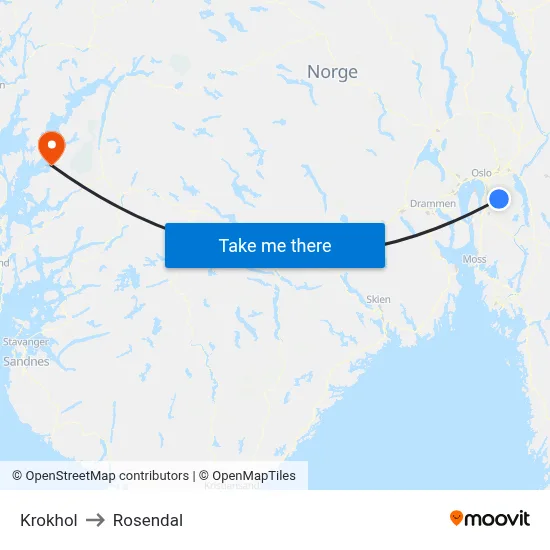 Krokhol to Rosendal map