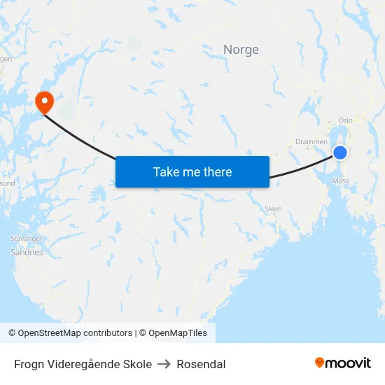 Frogn Videregående Skole to Rosendal map