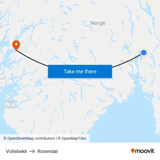 Vollebekk to Rosendal map