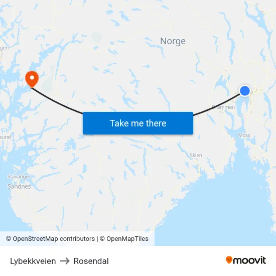 Lybekkveien to Rosendal map
