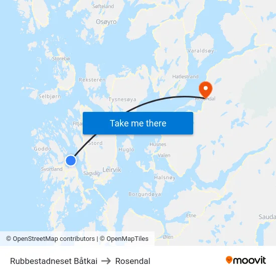Rubbestadneset Båtkai to Rosendal map