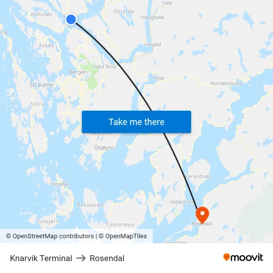 Knarvik Terminal to Rosendal map