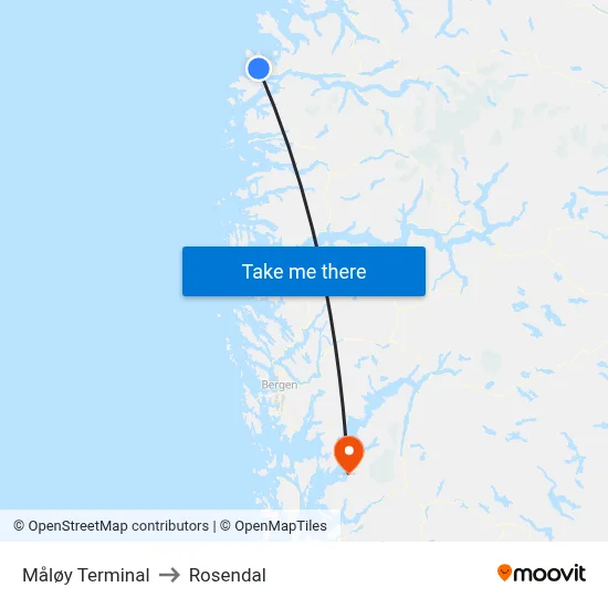Måløy Terminal to Rosendal map