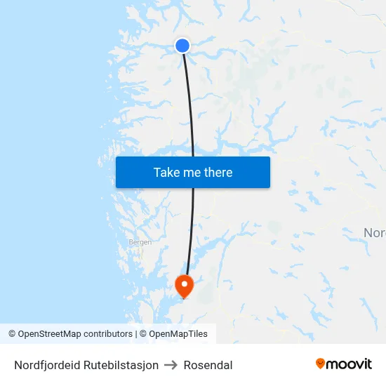 Nordfjordeid Rutebilstasjon to Rosendal map