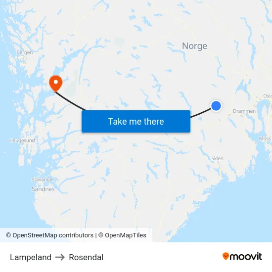 Lampeland to Rosendal map