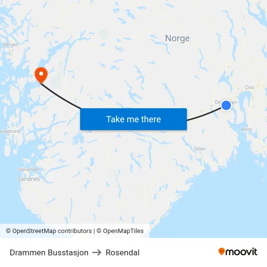 Drammen Busstasjon to Rosendal map