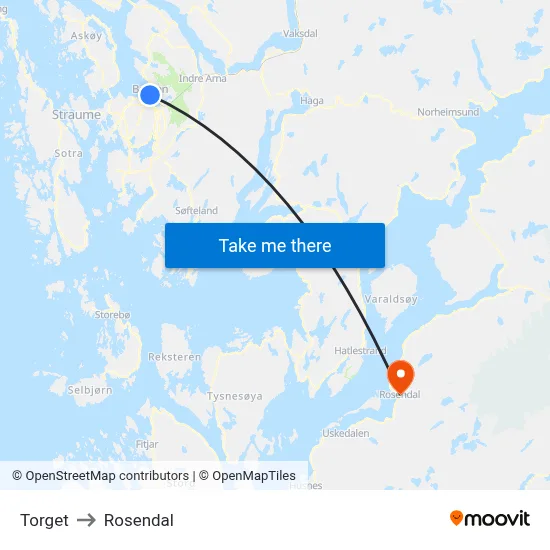 Torget to Rosendal map