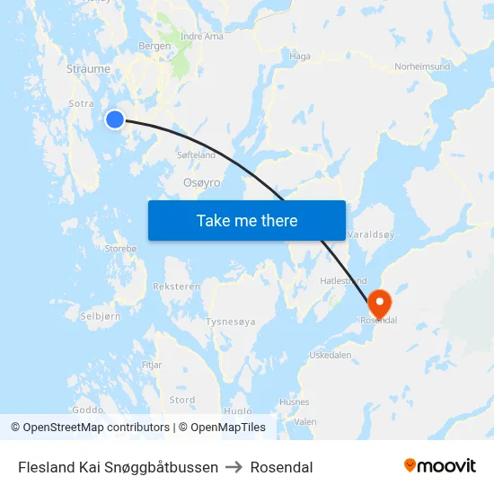 Flesland Kai Snøggbåtbussen to Rosendal map