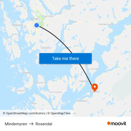 Mindemyren to Rosendal map