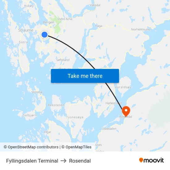 Fyllingsdalen Terminal to Rosendal map