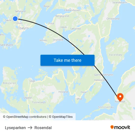 Lyseparken to Rosendal map