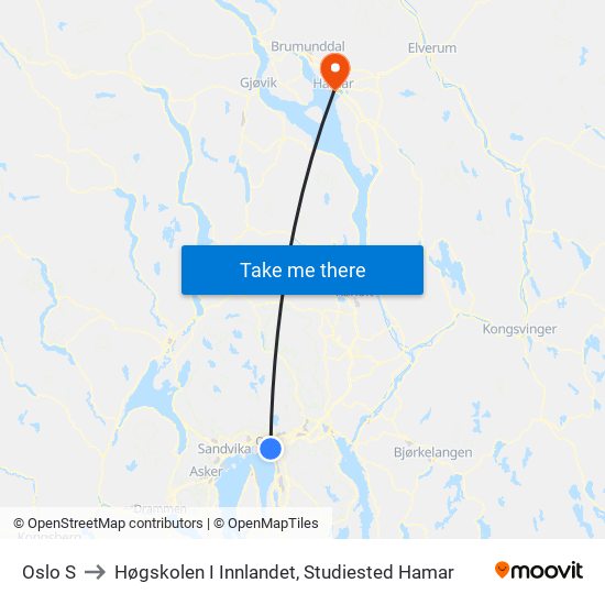 Oslo S to Høgskolen I Innlandet, Studiested Hamar map