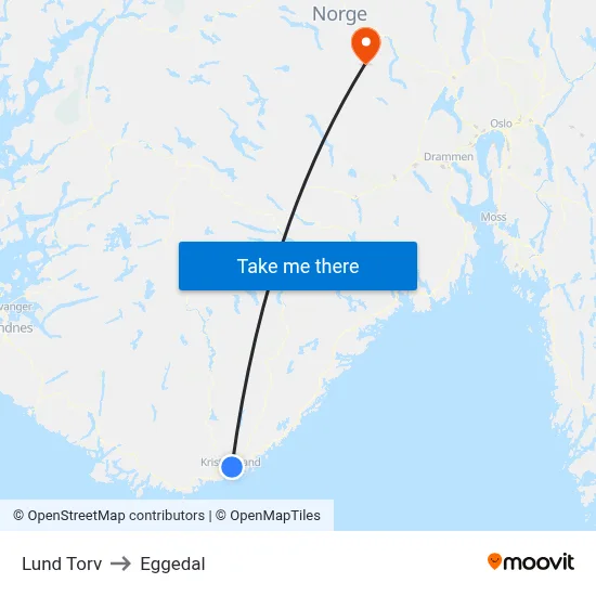 Lund Torv to Eggedal map