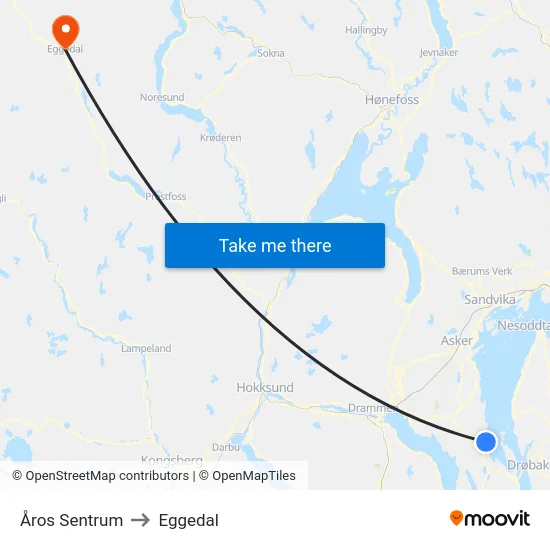 Åros Sentrum to Eggedal map