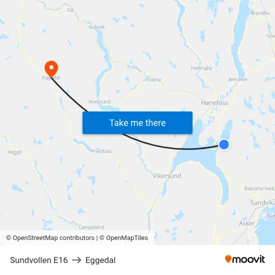 Sundvollen E16 to Eggedal map