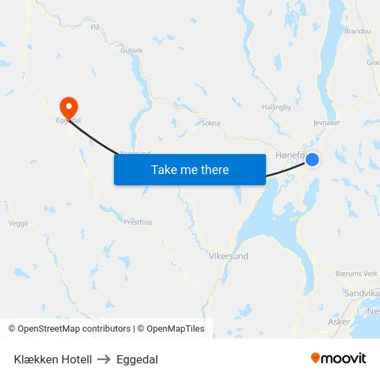 Klækken Hotell to Eggedal map
