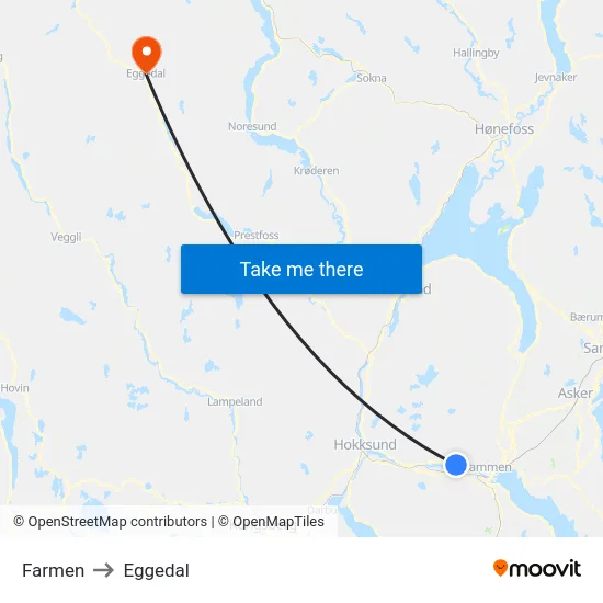 Farmen to Eggedal map